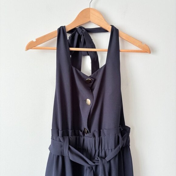 Zara Gold Button Belted Jumpsuit Navy Blue Size Medium - Picture 4 of 9